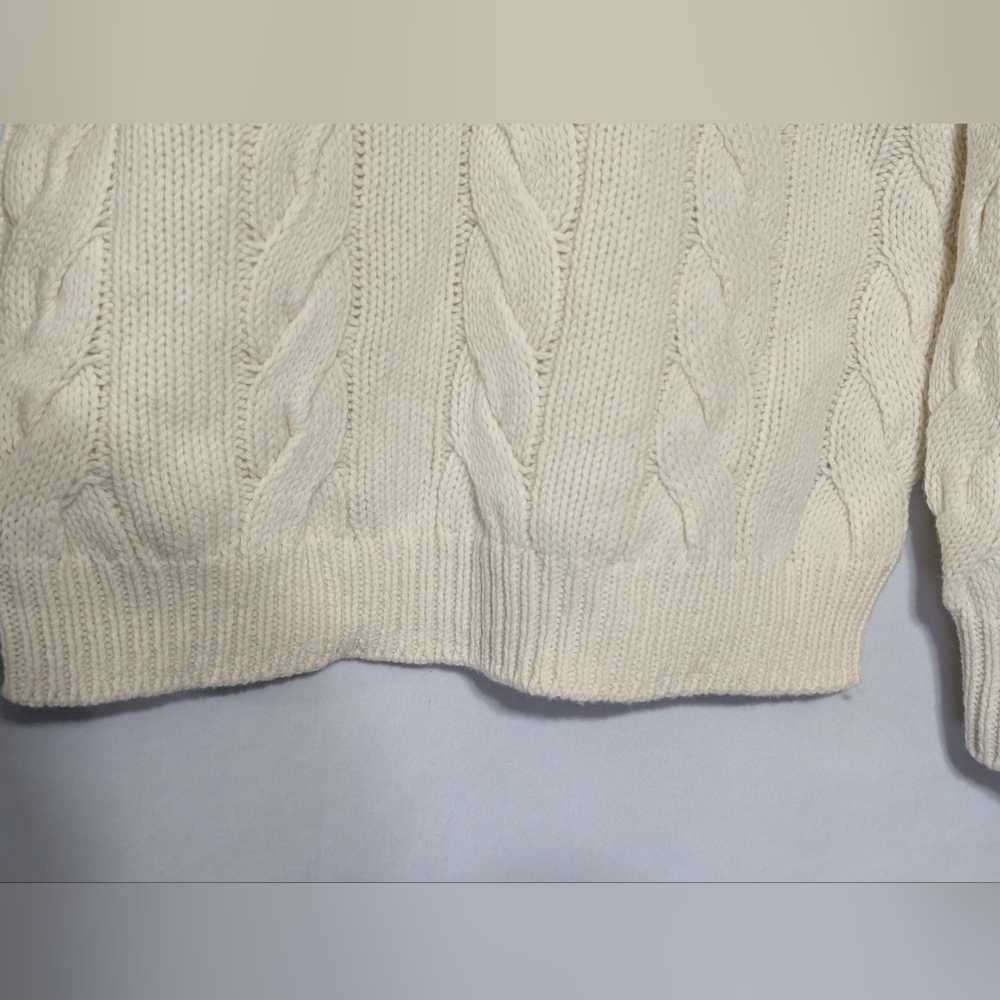 Coach Ivory Braided Cable Knit V-neck Wool Sweater, Embroidered Logo Size XS NWT - Picture 7 of 11